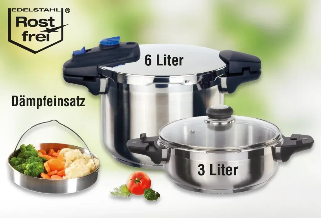 Schnellkochtopf-Set „Biostar“, Edelstahl, 6-teilig