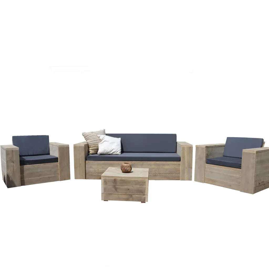 Lounge-Set robustes Gerüstholz komplett# Sofa, Stühle, Tisch und Outdoor-Kissen