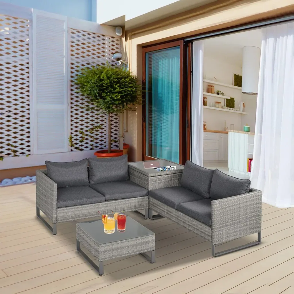 4-tlg. Luxus Polyrattan Gartengarnitur Gartenmöbel Garten-Set Sitzgruppe Loungeset Loungemöbel inkl. Aufbewahrungsbox un
