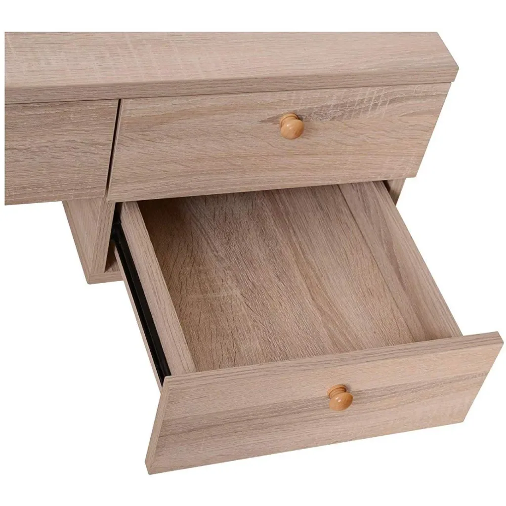 Schreibtisch Computertisch PC Laptop Bürotisch 3xSchublade 1xAblage Holz+Metall Natur+Weiß 130x60x76cm