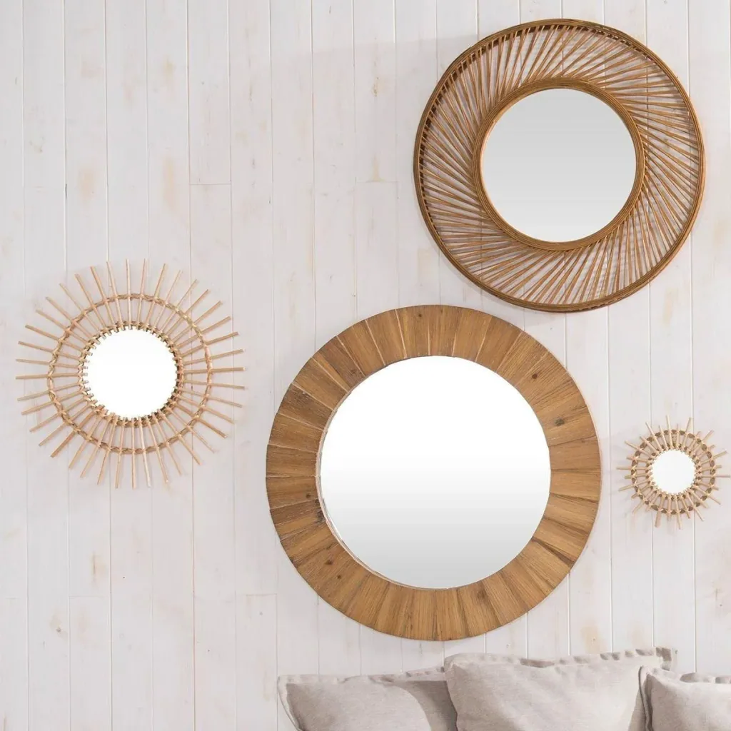 Spiegel rund - 58 cm -Braun/Rotan