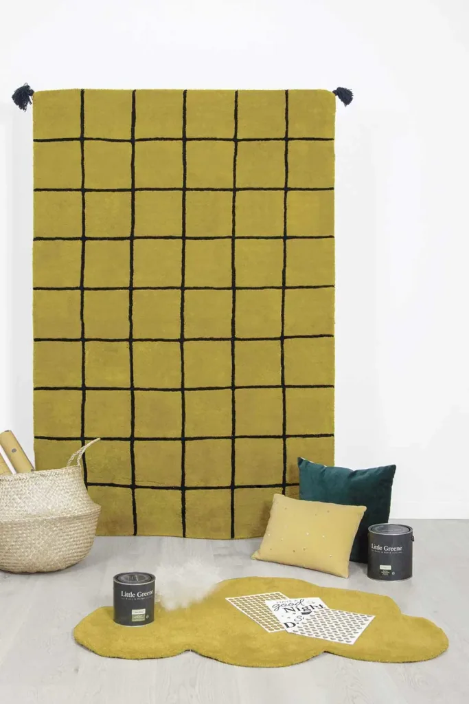 Lilipinso Teppich Rasterkaro schwarz auf senf 120 x 170 cm