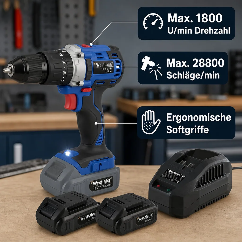Akku-Schlagbohrschrauber 18 Volt Li-Ion WABS18BL inklusive 2 Akkus 2,0 Ah und Ladegerät 2,4 Ah