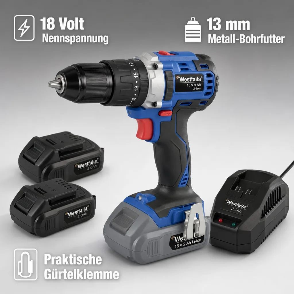 Akku-Schlagbohrschrauber 18 Volt Li-Ion WABS18BL inklusive 2 Akkus 2,0 Ah und Ladegerät 2,4 Ah