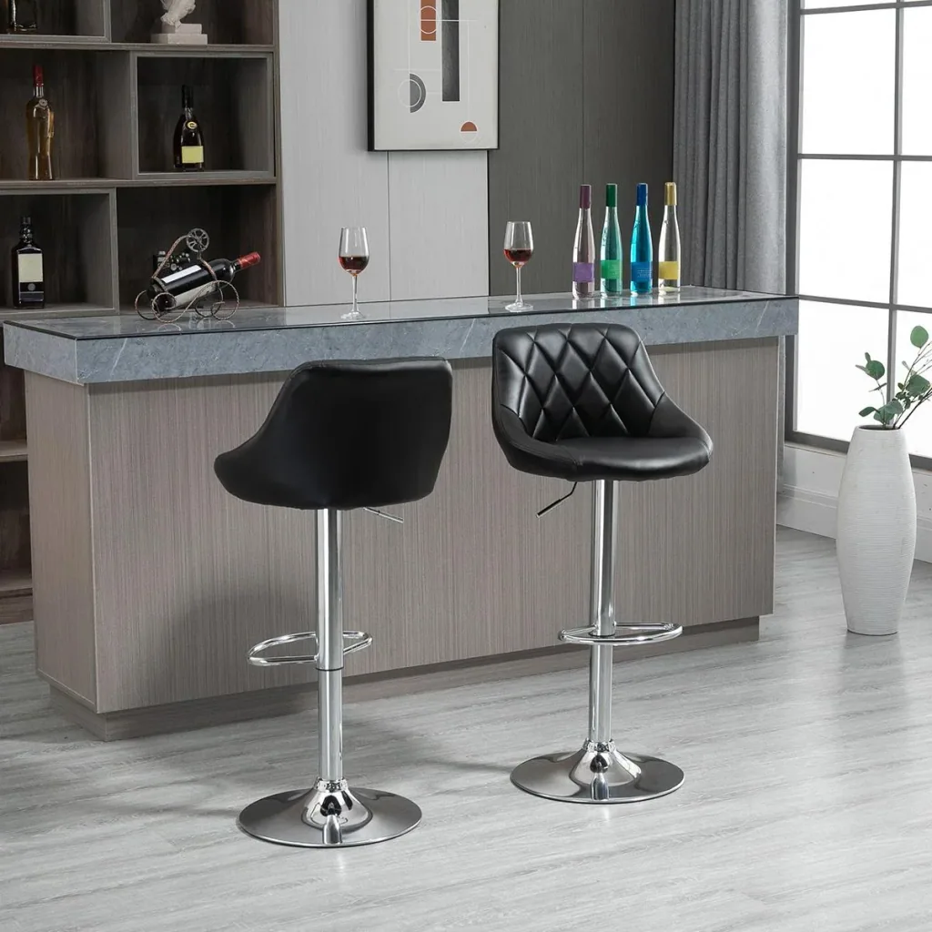 Barhocker 2er-Set Drehstühle Barstühle Verstellbare Höhe Armless Barhocker 360° schwenkbar PU-Kunstleder Metall Schwarz