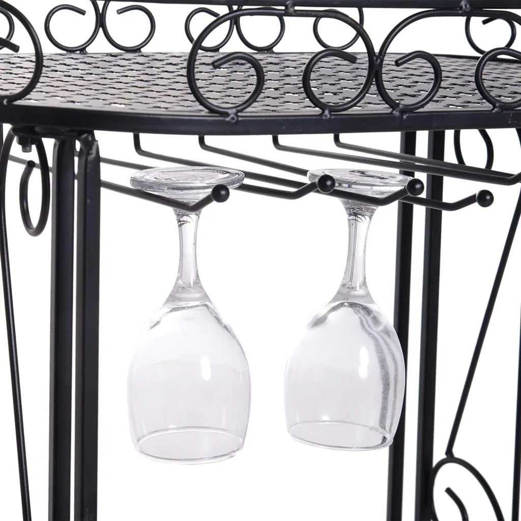Weinregal Flaschenregal Weinschrank Weinständer für 9 Flaschen und Gläser Metall Schwarz T28,5 x B46 x H77,5 cm