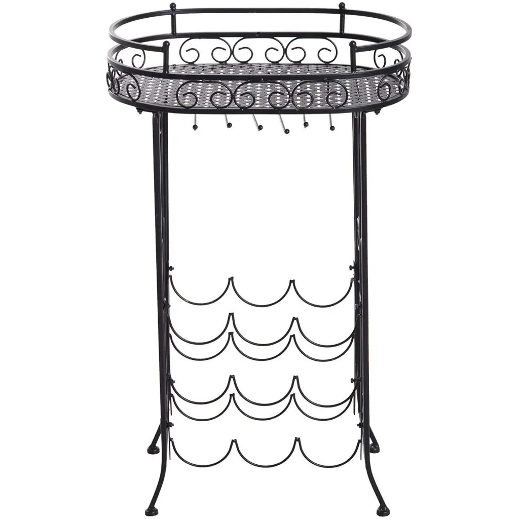 Weinregal Flaschenregal Weinschrank Weinständer für 9 Flaschen und Gläser Metall Schwarz T28,5 x B46 x H77,5 cm