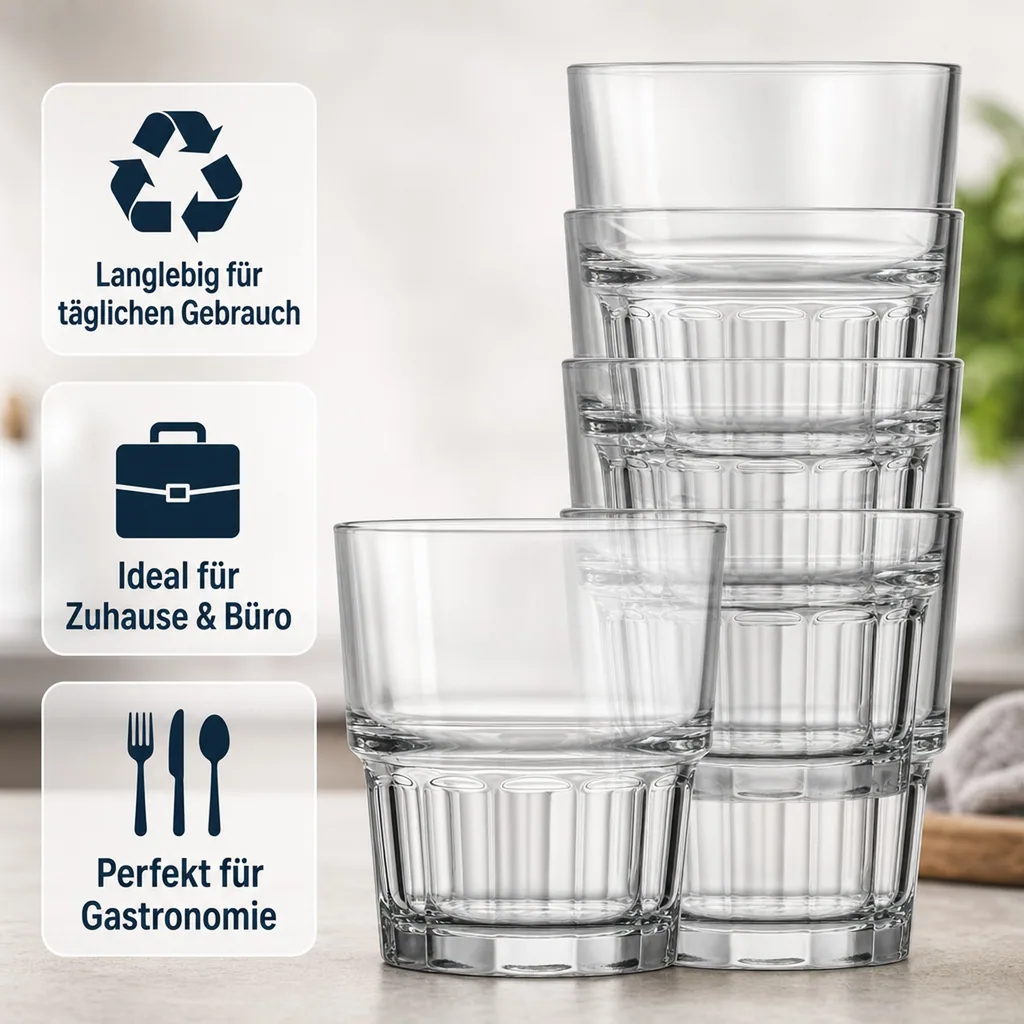 Wassergläser, Trinkgläser, Saftgläser (12 Stück, 200ml) - Next, Robust & Elegant