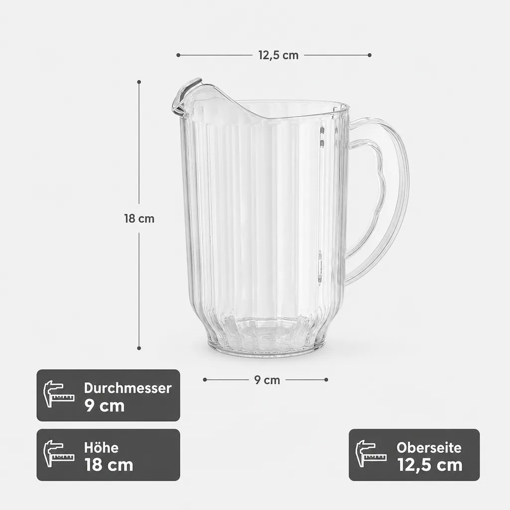 Wasserkrug, Glaskrug mit Eislippe aus Polycarbonat, 1,8L - Robuster und praktischer Getränkekrug für Zuhause und unterwegs
