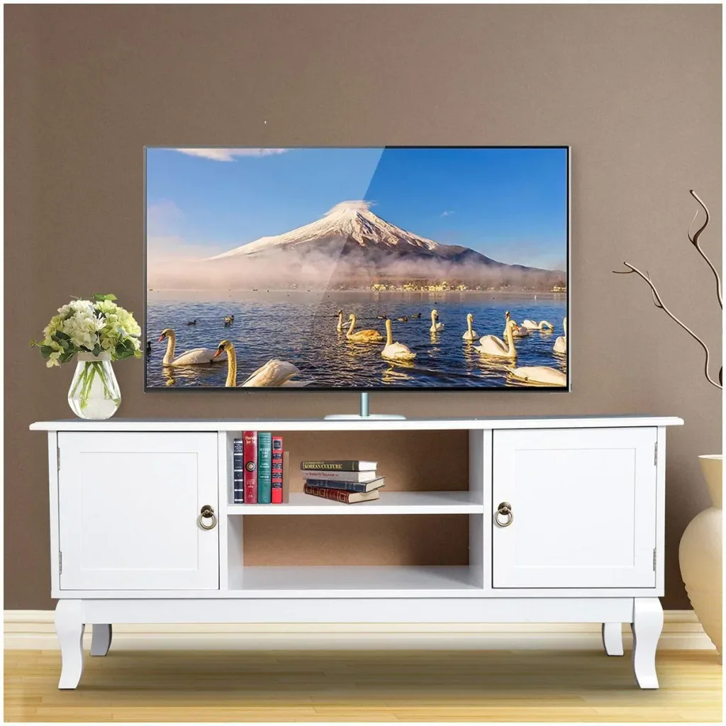 TV Lowboard Fernsehtisch Ständer Holzfüße MDF Weiß