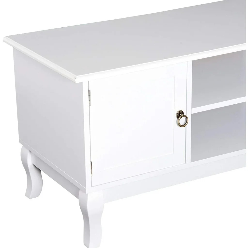 TV Lowboard Fernsehtisch Ständer Holzfüße MDF Weiß