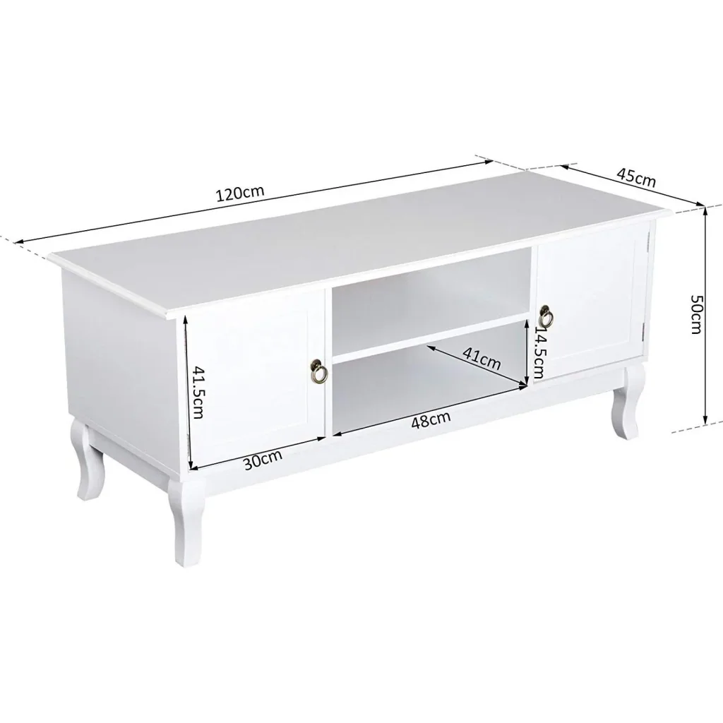 TV Lowboard Fernsehtisch Ständer Holzfüße MDF Weiß