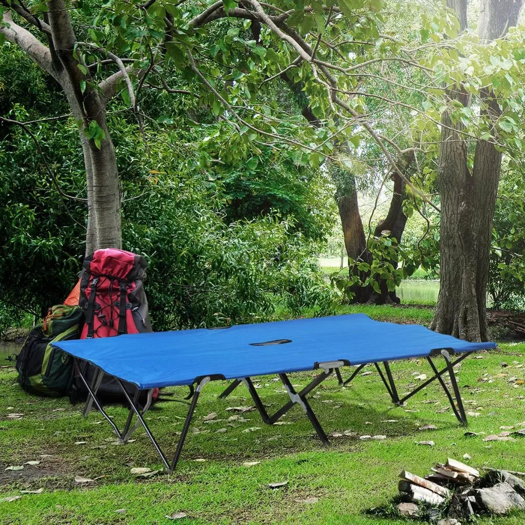 Campingbett Klappbar für 2 Personen Feldbett Klappbett mit Tragetasche bis 136 kg belastbar Stahl Oxford Blau+Schwarz 19