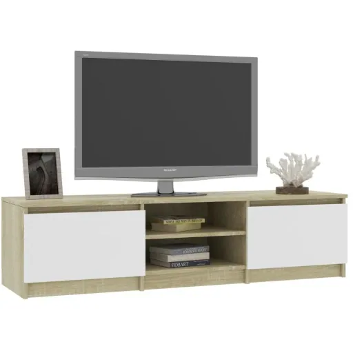 TV-Schrank 140x40x35,5 cm weiß und Sonoma-Eiche