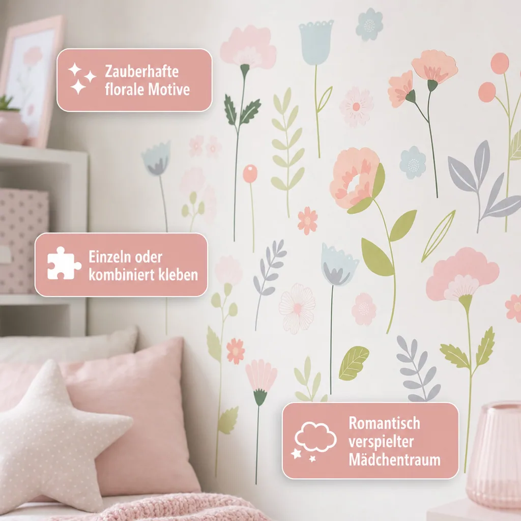 Lilipinso Wandsticker A3 Blütensortiment rosa pastell