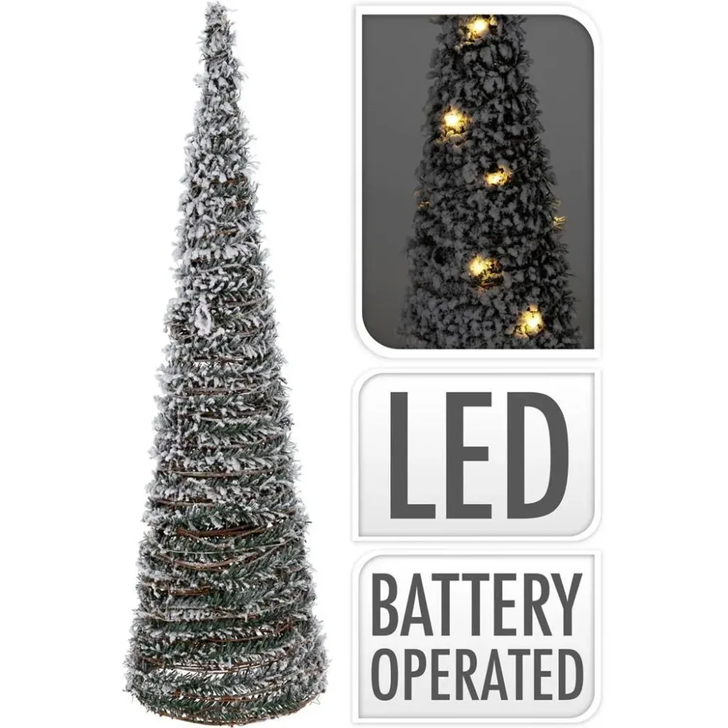 Dekorativer Lichtkegel - Pyramide mit Schnee - 30 LED - H60cm - Rattan