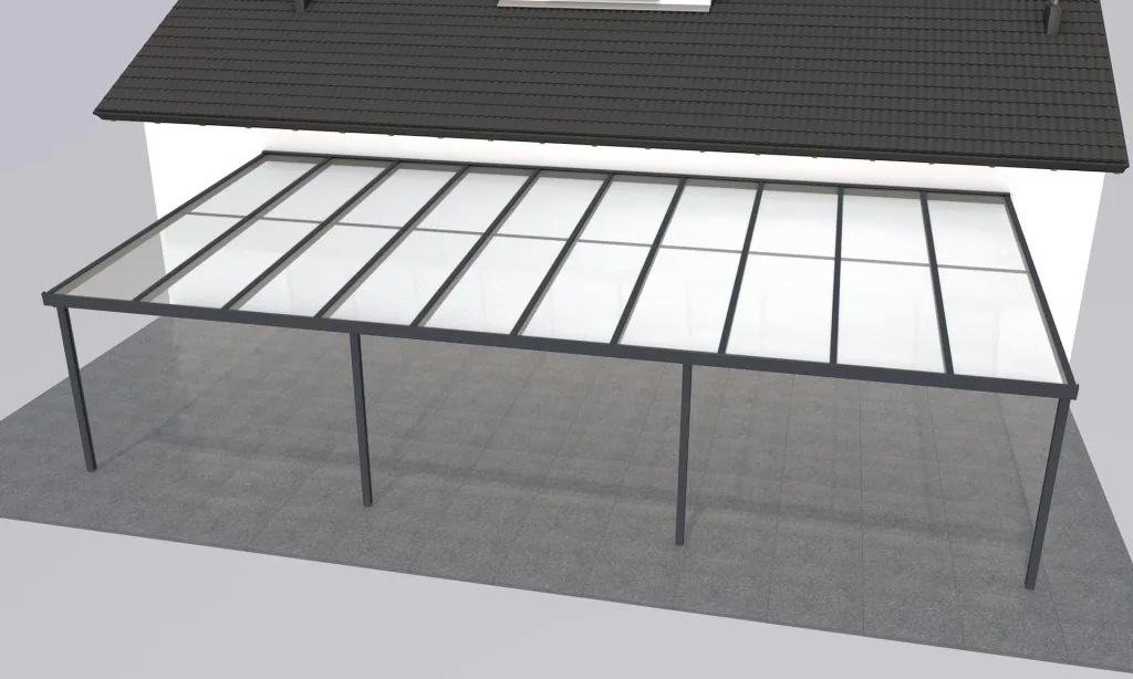 Terrassendach Premium, anthrazit, 10140 x 5060 mm - Polycarbonat Stegplatten 16 mm, bronze