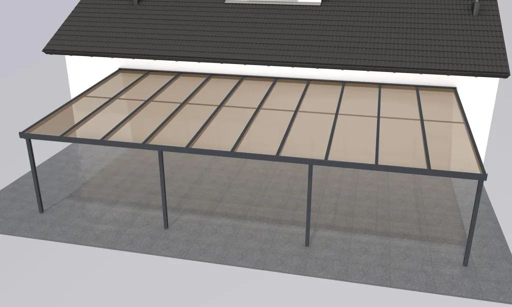 Terrassendach Premium, anthrazit, 10140 x 5060 mm - Polycarbonat Stegplatten 16 mm, bronze