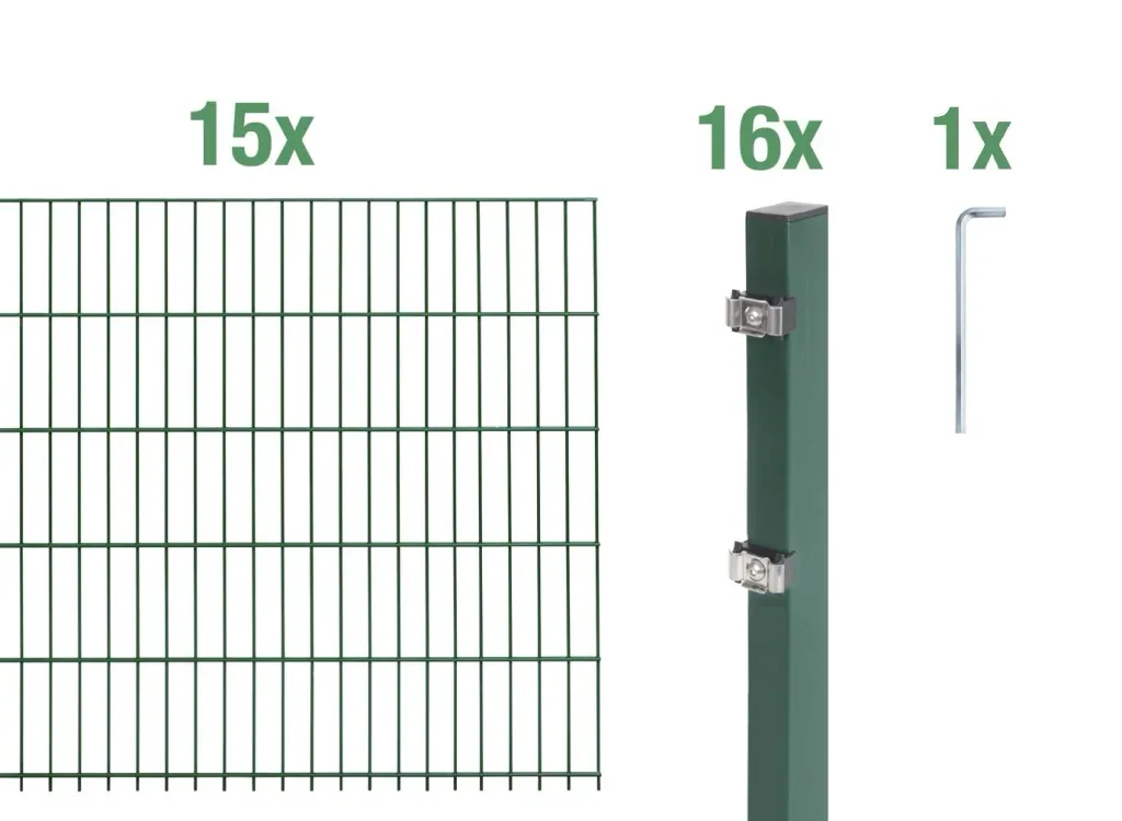 Doppelstabmattenzaun Komplettset, grün, Höhe 120 cm, Länge 30 m