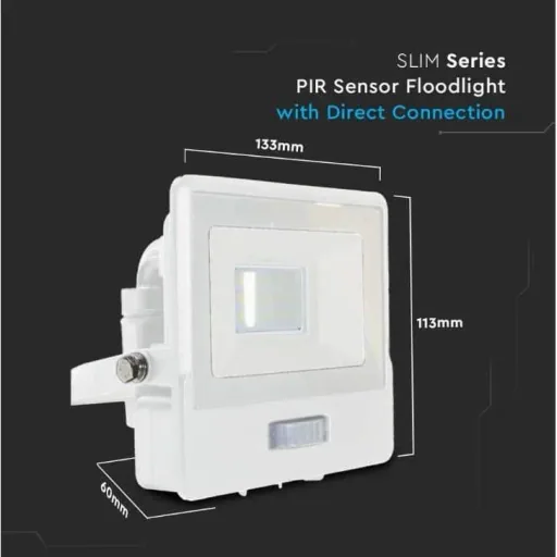 VT-118S LED-Flutlicht mit Sensor - 10 W - 735 Lm - 6500K - Weiß