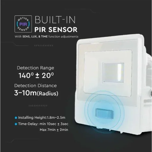 VT-118S LED-Flutlicht mit Sensor - 10 W - 735 Lm - 6500K - Weiß