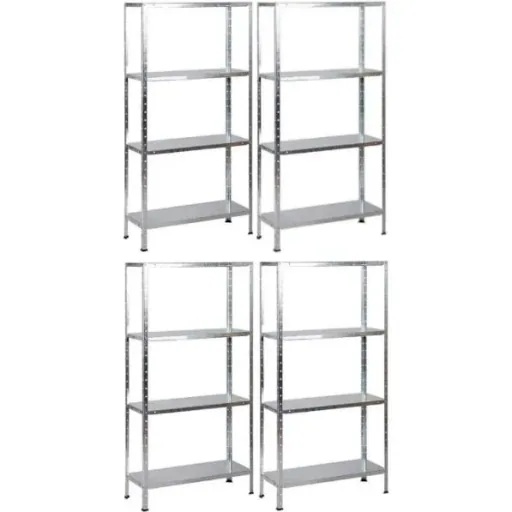 4 Stück Metall-Lagerregal / Fachbodenregal - 200 kg Tragfähigkeit - (BxTxH) 75x30x150 cm - Verzinkt