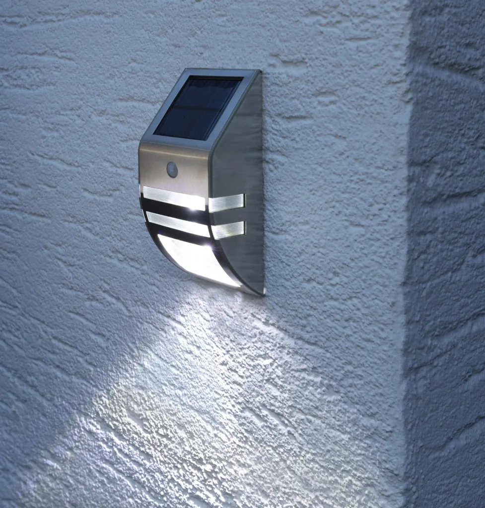 Solar Edelstahl Wandleuchte mit Bewegungsmelder