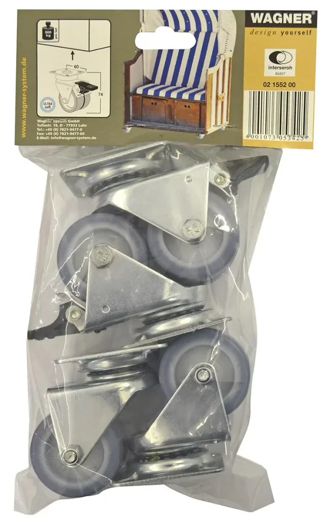 Strandkorbrollen 4 teiliges Set / Doppelrollen ULTRASOFT - Ø 50 mm, 2 Feststeller, Tragkraft 300 kg / Set, 02155200