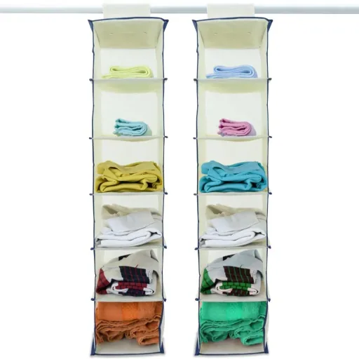 2x Garderobenbügel mit 6 Fächern in beige/blau