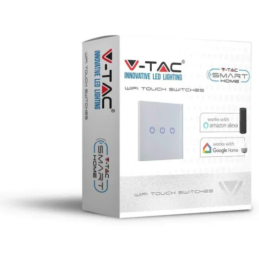 Smarthome VT-5005 Eingebauter WiFi-Touch-Schalter - 3 Tasten - weiß - funktioniert mit Amazon Alexa und Google Home Assi
