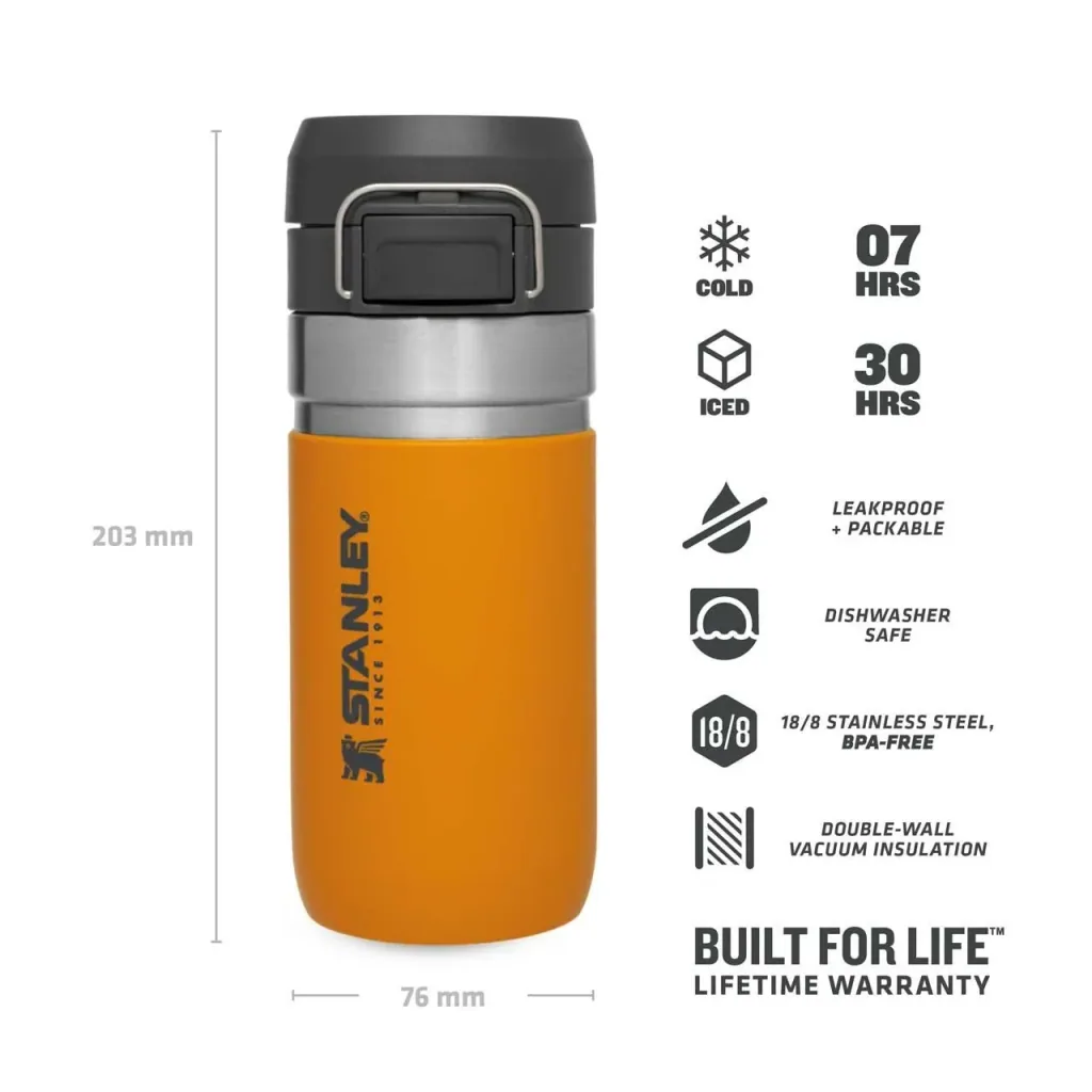 Quick Flip Water Bottle 0,47 l, Saffron, Vakuumisolierung, Sicherheitsverschluss