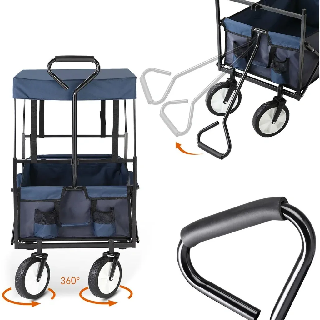 Trolley mit Schattentuch / Regendach - Dunkelblau - Zusammenklappbar - 70 kg / 100L