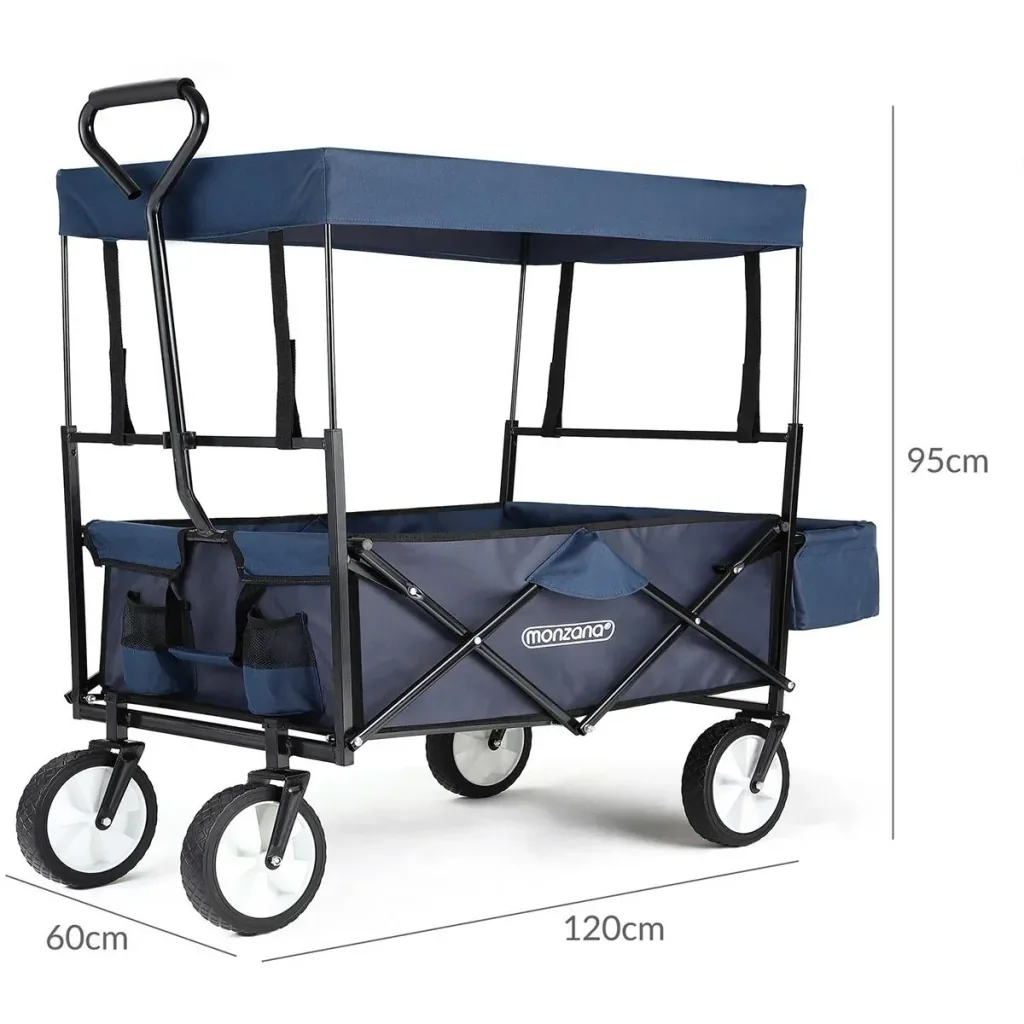 Trolley mit Schattentuch / Regendach - Dunkelblau - Zusammenklappbar - 70 kg / 100L