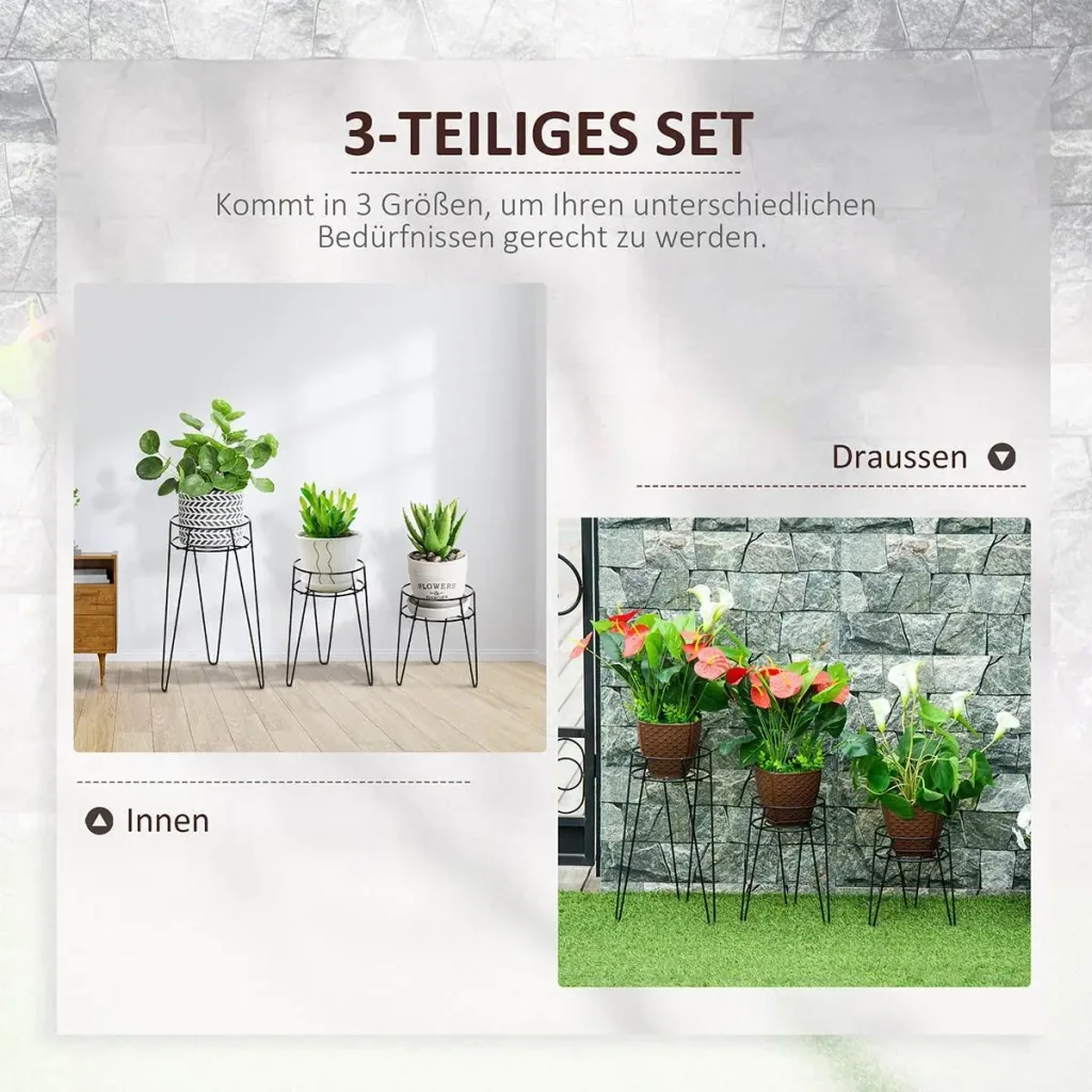 Blumenständer 3er Set aus Metall Pflanzenständer Set Blumenhocker Blumentopfhalter Pflanzenhocker für Blumentopf bis Ø16