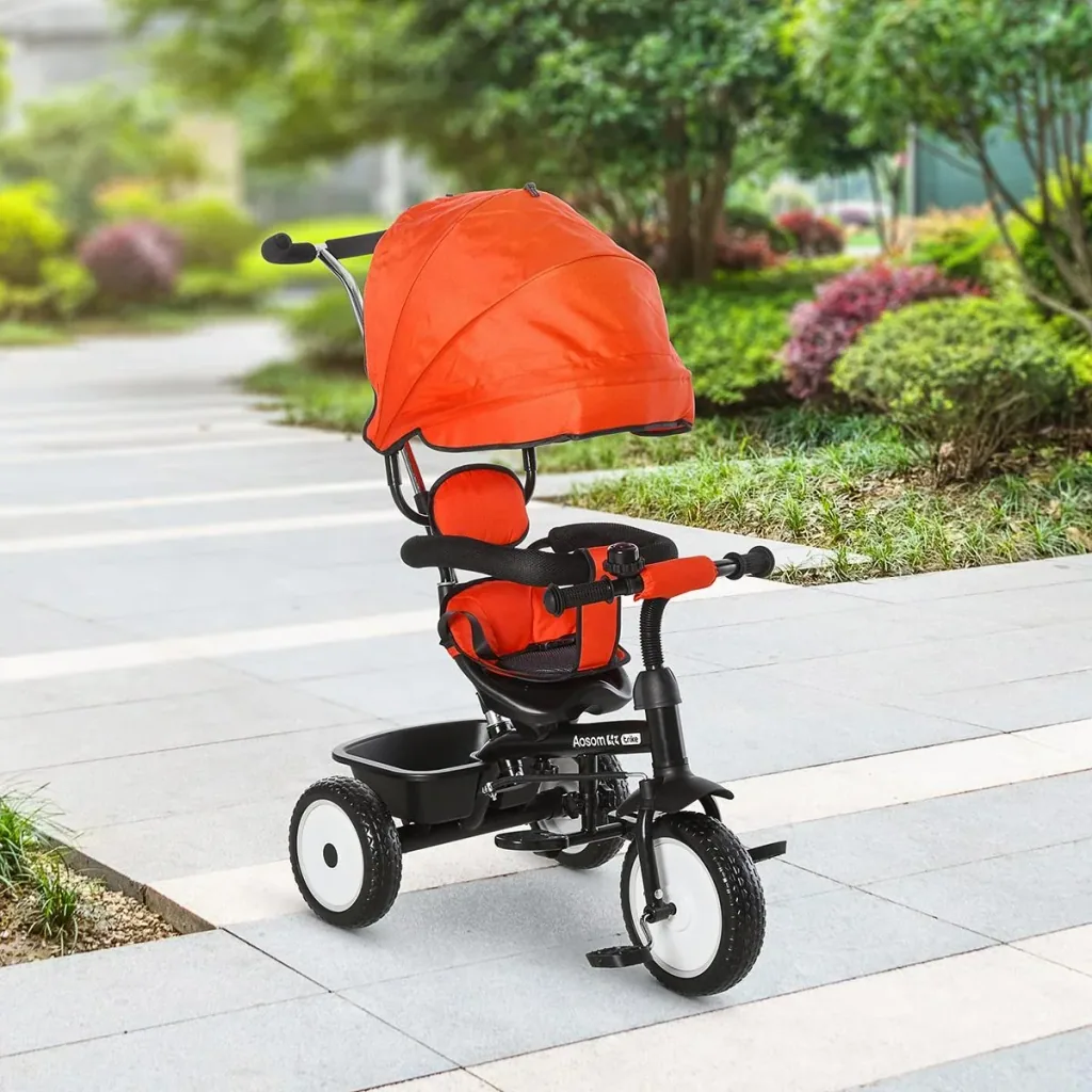 6 in 1 Kinderdreirad Dreirad Kinder Fahrrad Rad Kinderwagen Schubstange Sonnendach Sicherheitsgurt 6-60 Monate Rot+Schwa