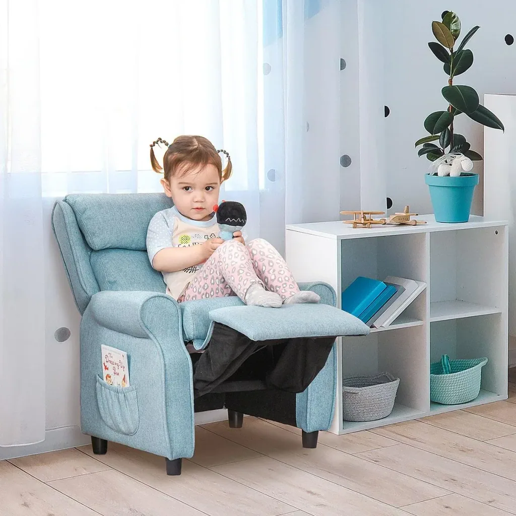 Kindersofa Kindercouch Kindersessel Stuhl Liegesofa verstellbar mit Fußstütze für 3-8 Jahre Jungen und Mädchen Blau 58x5