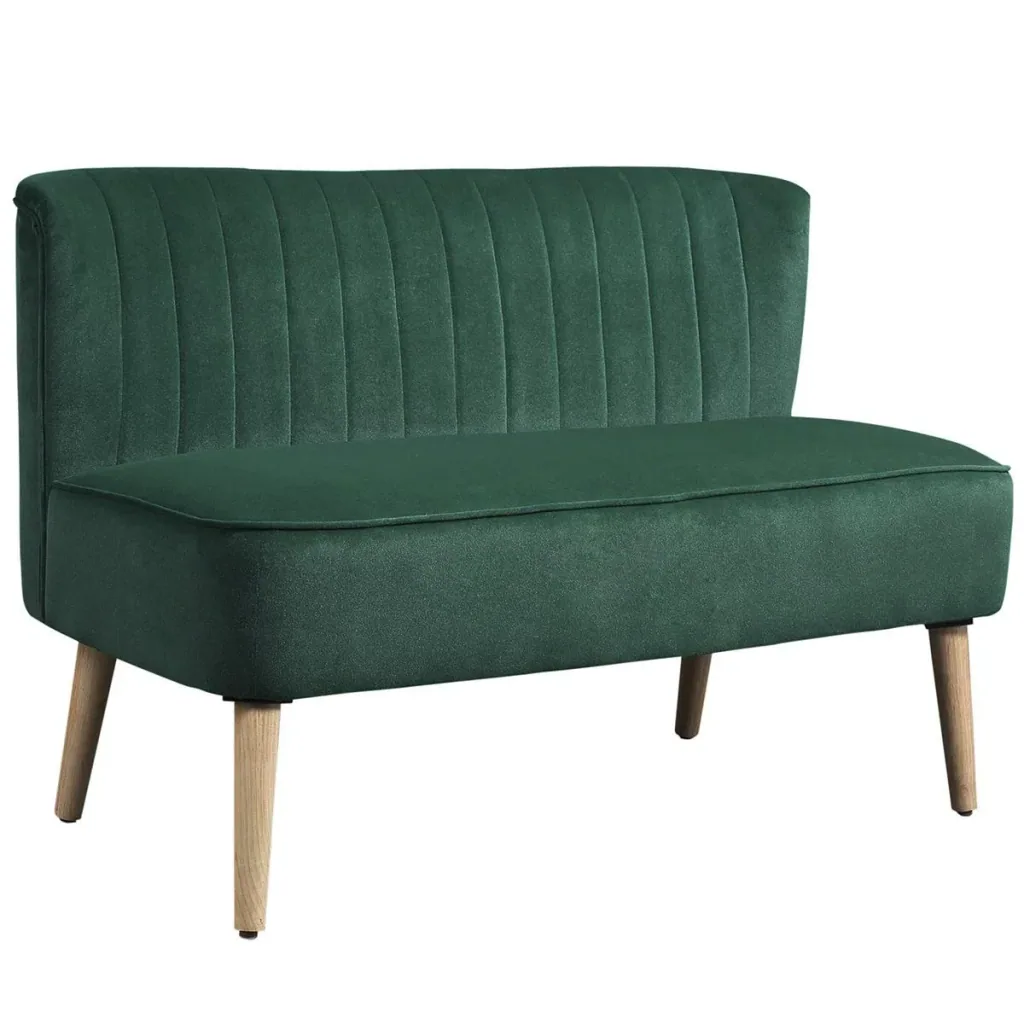 2-Sitzer Stoffsofa Polstersofa Sitzmöbel Loungesofa Holz Samtartiges Polyster Schaumstoff Dunkelgrün 117 x 56,5 x 77 cm