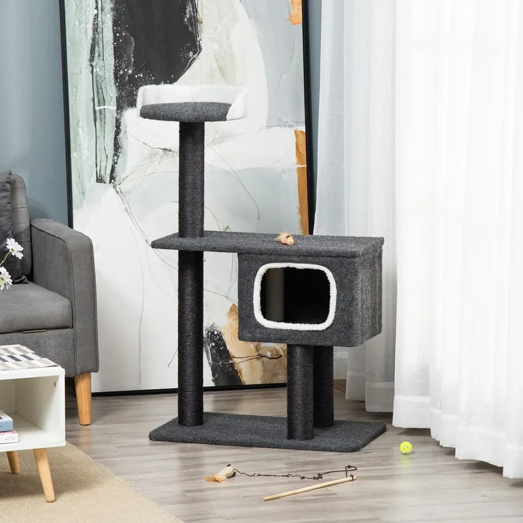 Kratzbaum aus Filz Katzenbaum für Katzen Kletterbaum mit Katzenhöhle Sisalstämmen großer Plattform Spielbälle 112 cm Höh
