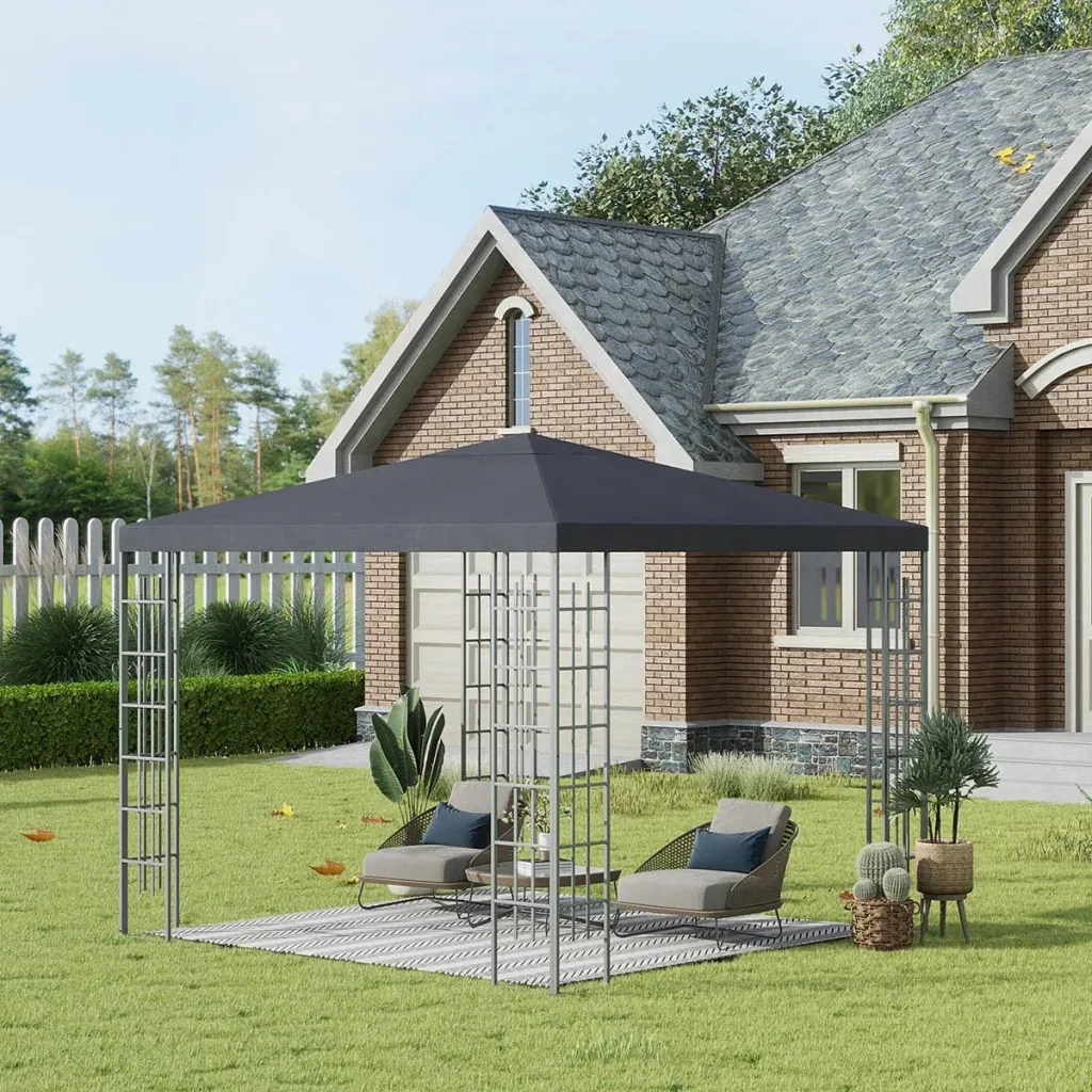 Gartenpavillon 3 x 3 m Pavillon Gartenzelt Partyzelt mit led Lichtern Stahl Polyester grau