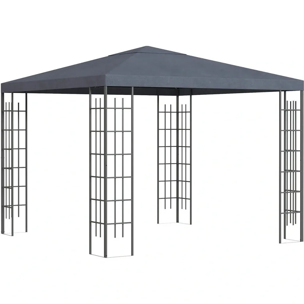 Gartenpavillon 3 x 3 m Pavillon Gartenzelt Partyzelt mit led Lichtern Stahl Polyester grau