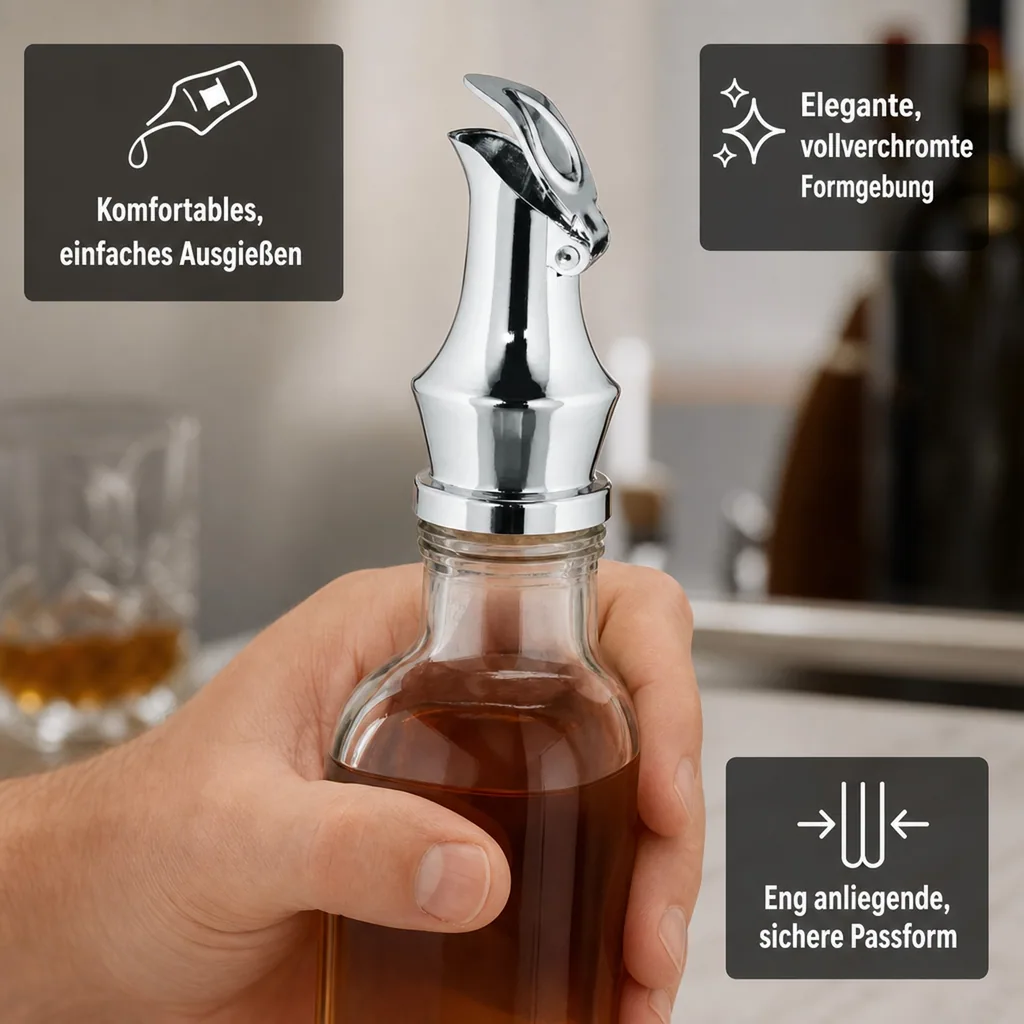 Flaschenausgießer, Ausgießer für flaschen - FROG, Metall-Ausg. mit Kläppchen und Naturkorken