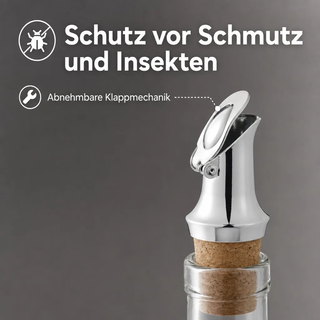 Flaschenausgießer, Ausgießer für flaschen - FROG, Metall-Ausg. mit Kläppchen und Naturkorken