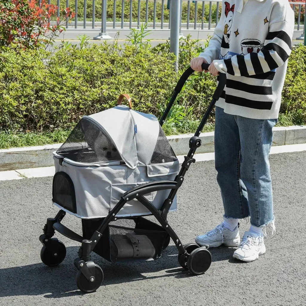 2-in-1 Hundebuggy Transporttasche Katzenbuggy mit Universal Rad abnehmbar Abdeckung Oxford Grau+Schwarz 76,5 x 48 x 99 c