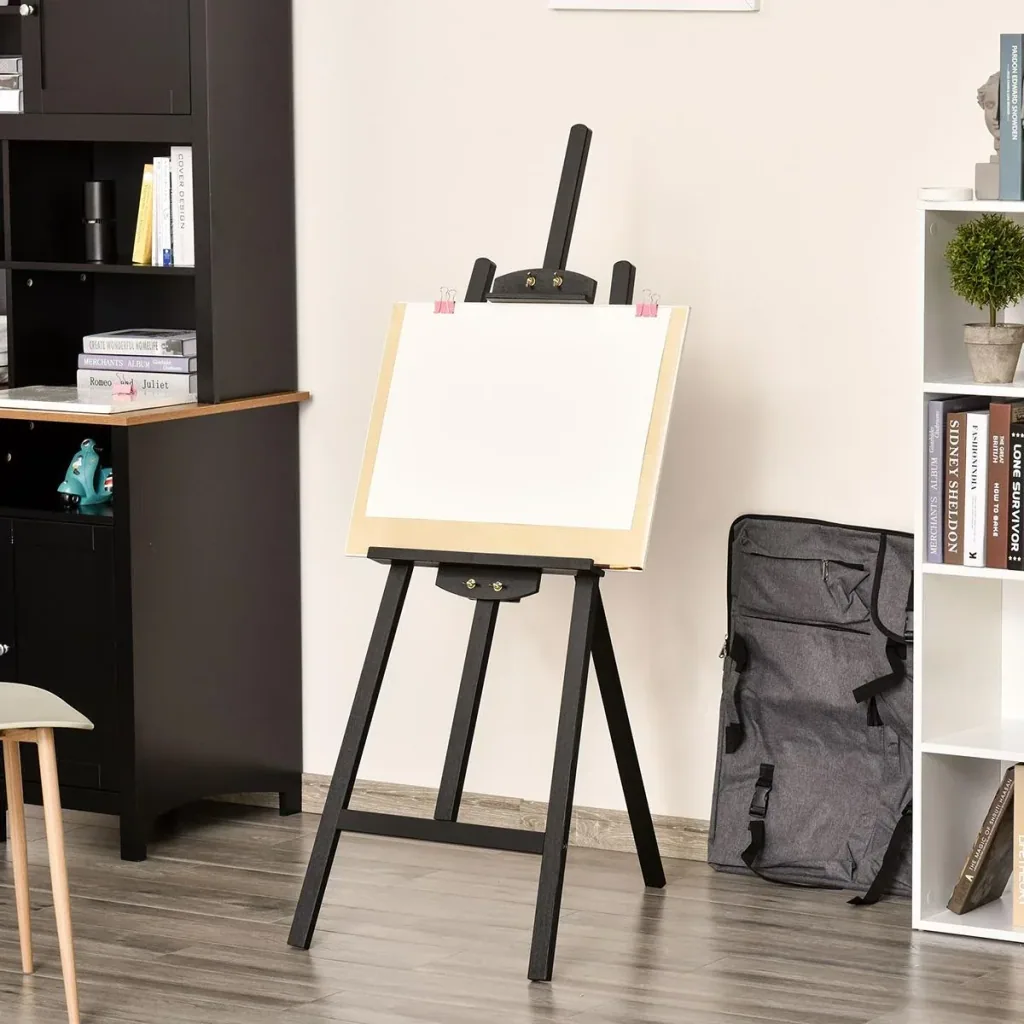 Staffelei Keilrahmen Atelierstaffelei 90° einstellbar mit Halterung Kiefernholz Schwarz 51,5 x 71,5 x 134,5 cm