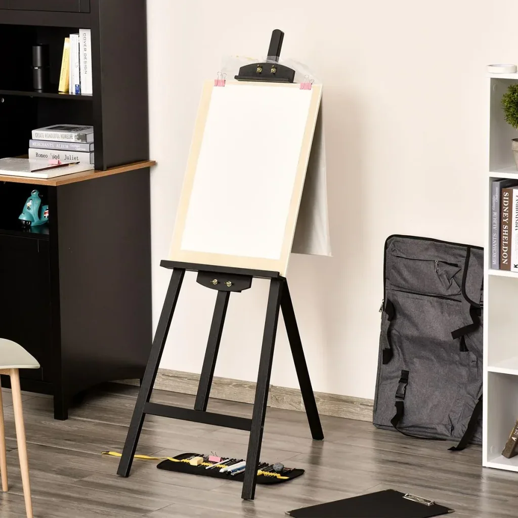 Staffelei Keilrahmen Atelierstaffelei 90° einstellbar mit Halterung Kiefernholz Schwarz 51,5 x 71,5 x 134,5 cm