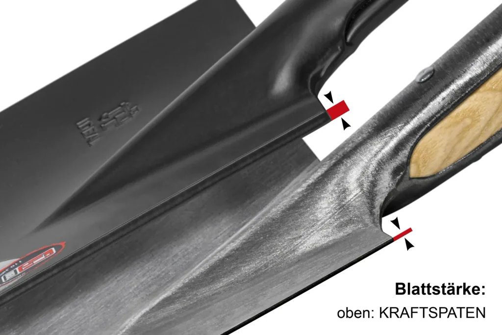Spaten Kraftspaten, Blattstärke 5 mm, Arbeitsbreite 125 mm, pulverbeschichtet, Holzknauf, Stahlrohrstiel 92 cm