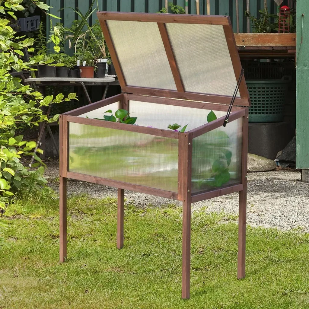 Hochbeet aus Holz Frühbeet Gewächstisch Kräuterbeet Pflanzkasten für Garten, Balkon und Terrasse Braun Tannenholz PC-Pla