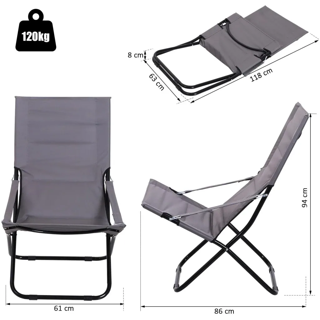 Klappstuhl Campingstuhl Gartenstuhl Polstersessel Strand Balkon faltbar Grau 86 x 61 x 94 cm
