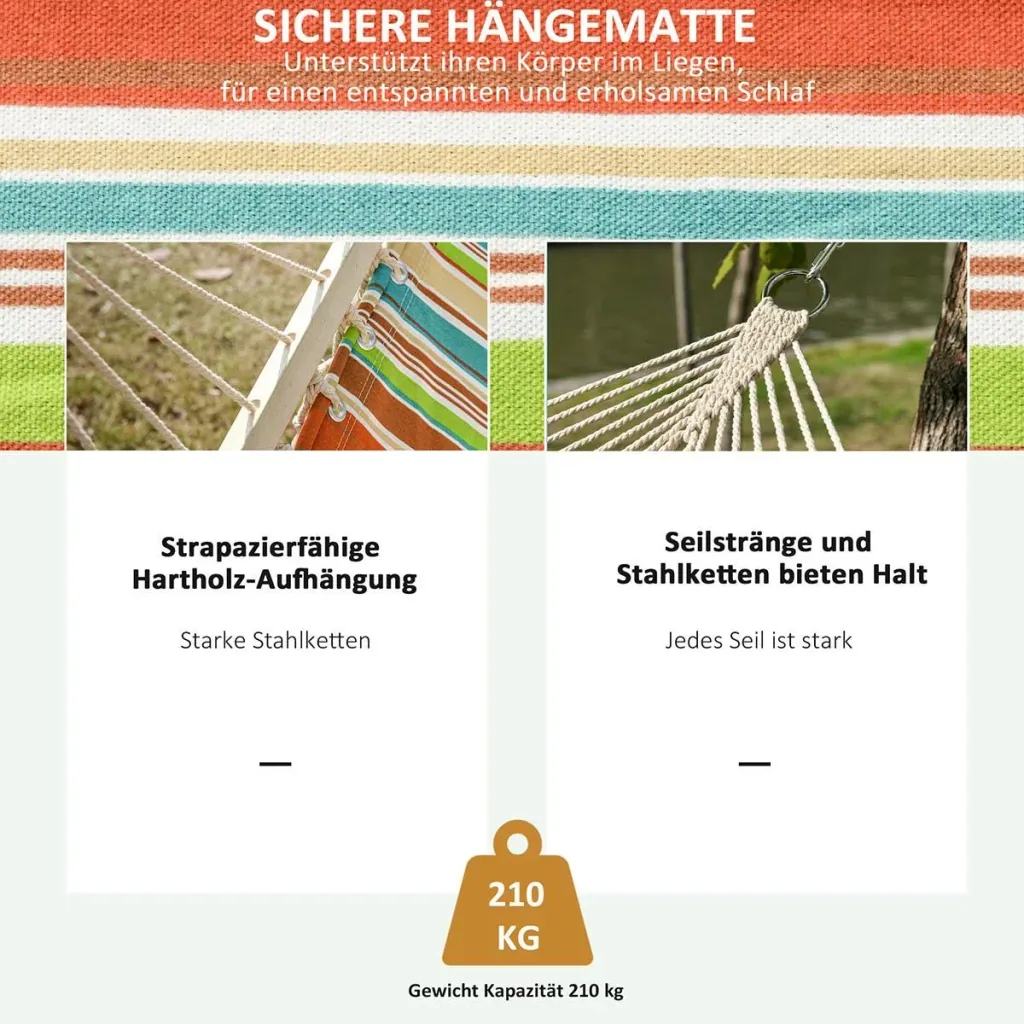 Hängesitz Hängestuhl Hängesessel Hängematte Schaukel Schwebesessel 188 x 140 cm Bunt gestreift