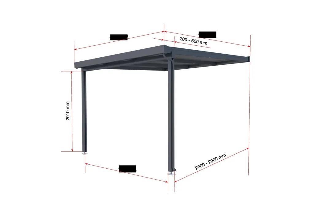 Terrassendach Premium, anthrazit, 3094 x 3060 mm - Polycarbonat Stegplatten 16 mm, klar